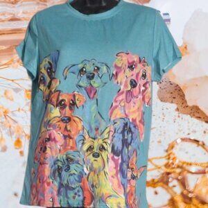 Brand New Colorful Watercolor Dog Art Print T-Shirt Size Medium